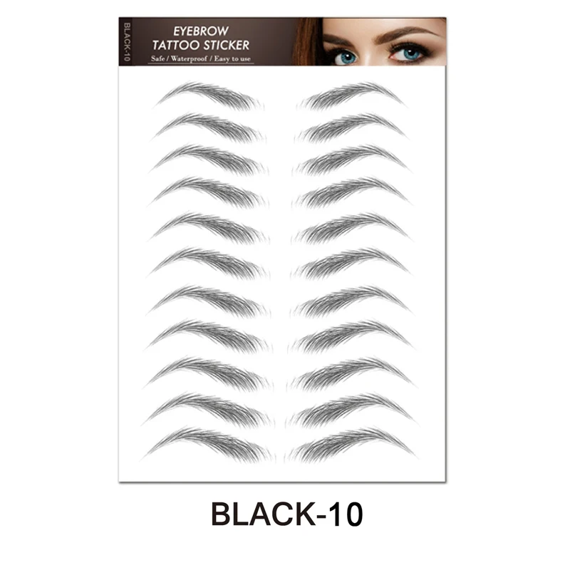 Black Eyebrows Makeup Tattoos False Women Sticker Water-based Hair-liked Long Lasting Waterproof Stickers for Brow Shaping