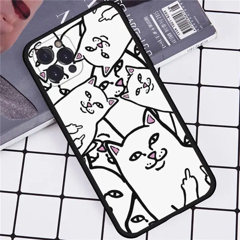 RIP&DIP Middle Fingers Cat Phone Case For iPhone 11 12 13 14 15 Pro MAX Mini X XS XR 7 8 Plus SE 2020 Soft TPU Cover Lord Nermal