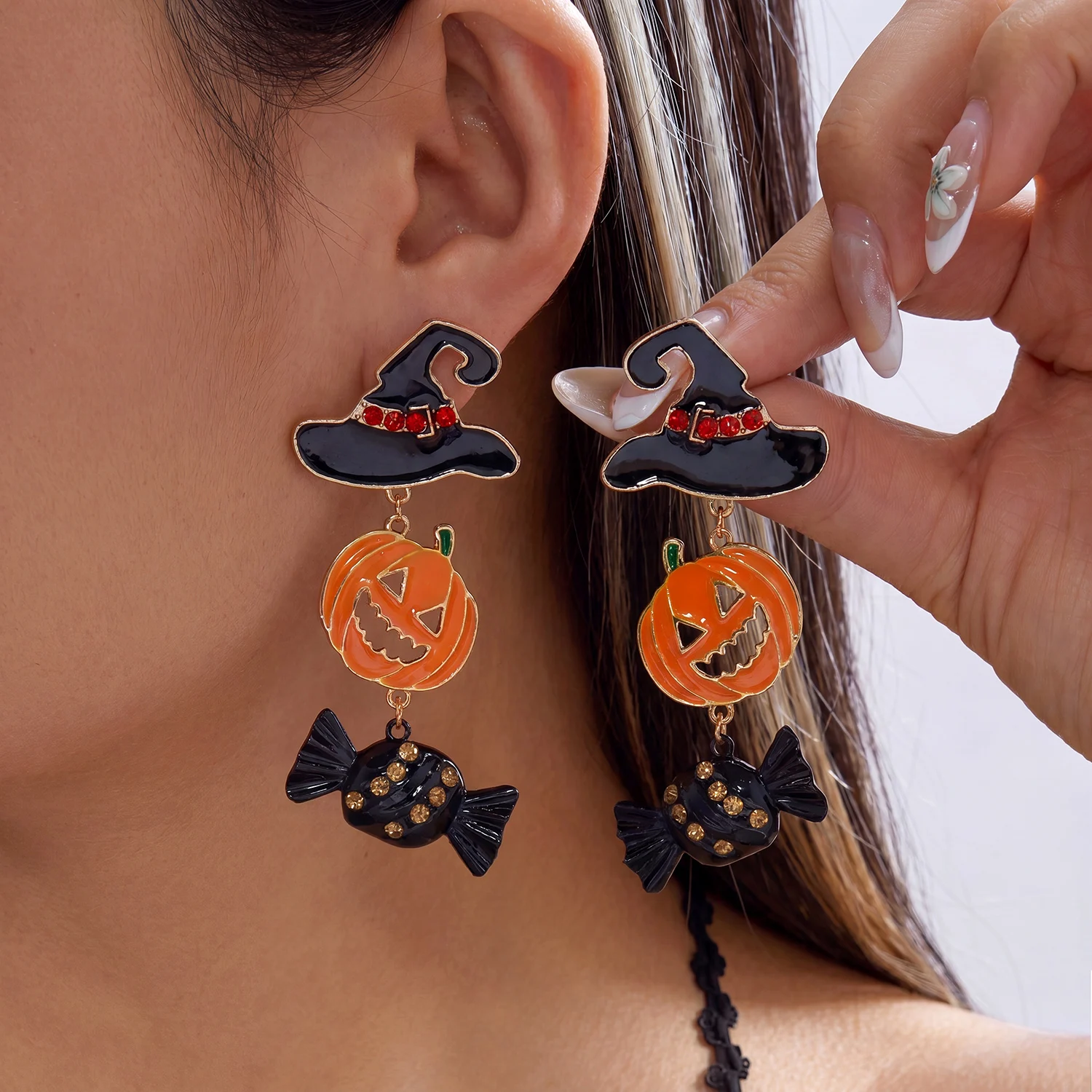 Halloween-Ohrringe für Frauen, Hexenhut, Kürbis, Süßigkeiten, Emaille, tropfender Öl-Ohrring, Gothic-Party-Kostüm, gruseliger Schmuck, Geschenk