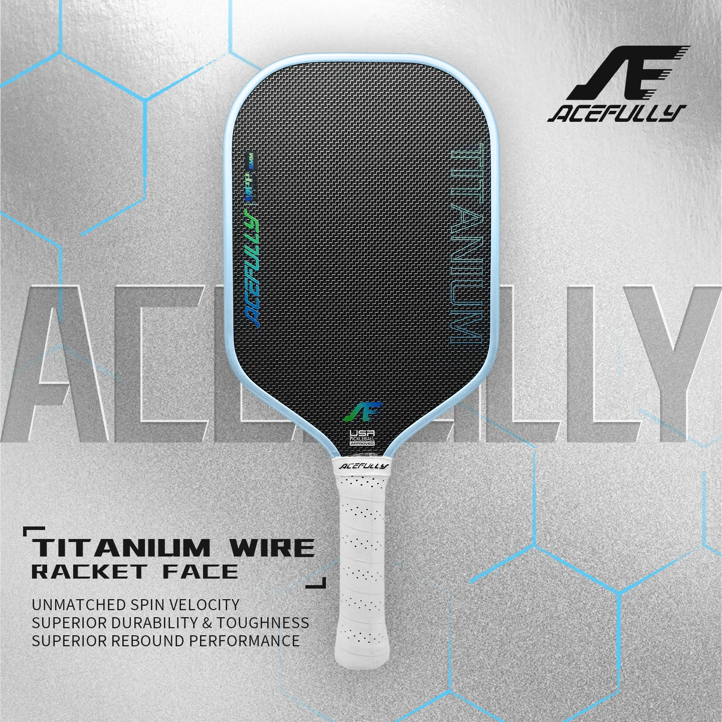 

High Durability Pickleball Paddle Acefully Titanium Braided EPP Foam Core EVA Power Ring Training Racket