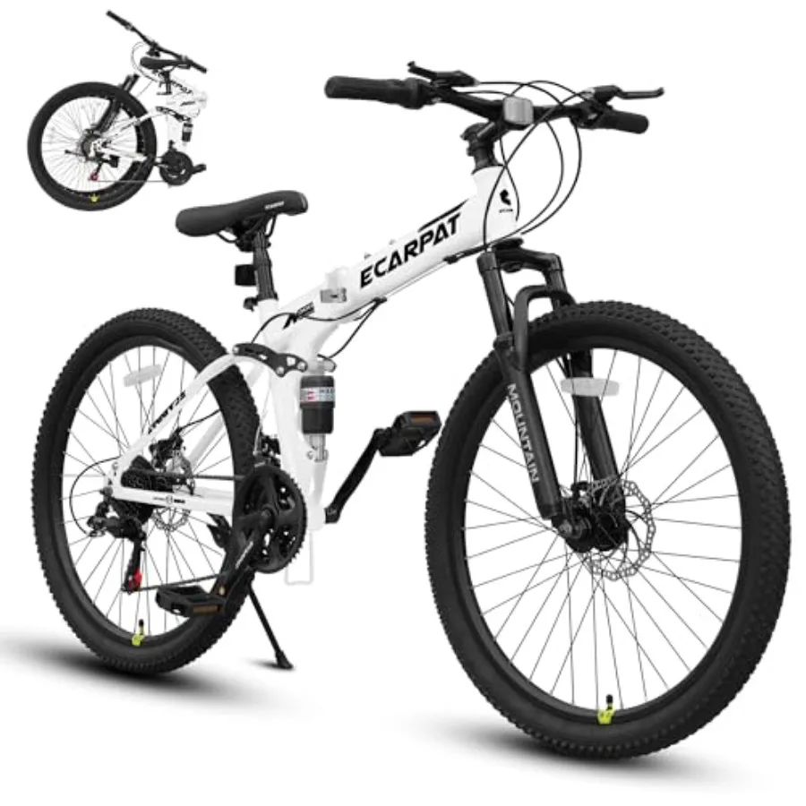 

26 Inch Folding Mountain Bike for Adults: High-Carbon Steel Frame, Black/Gray, Full Suspension Dual Disc Brakes, 21-Speed