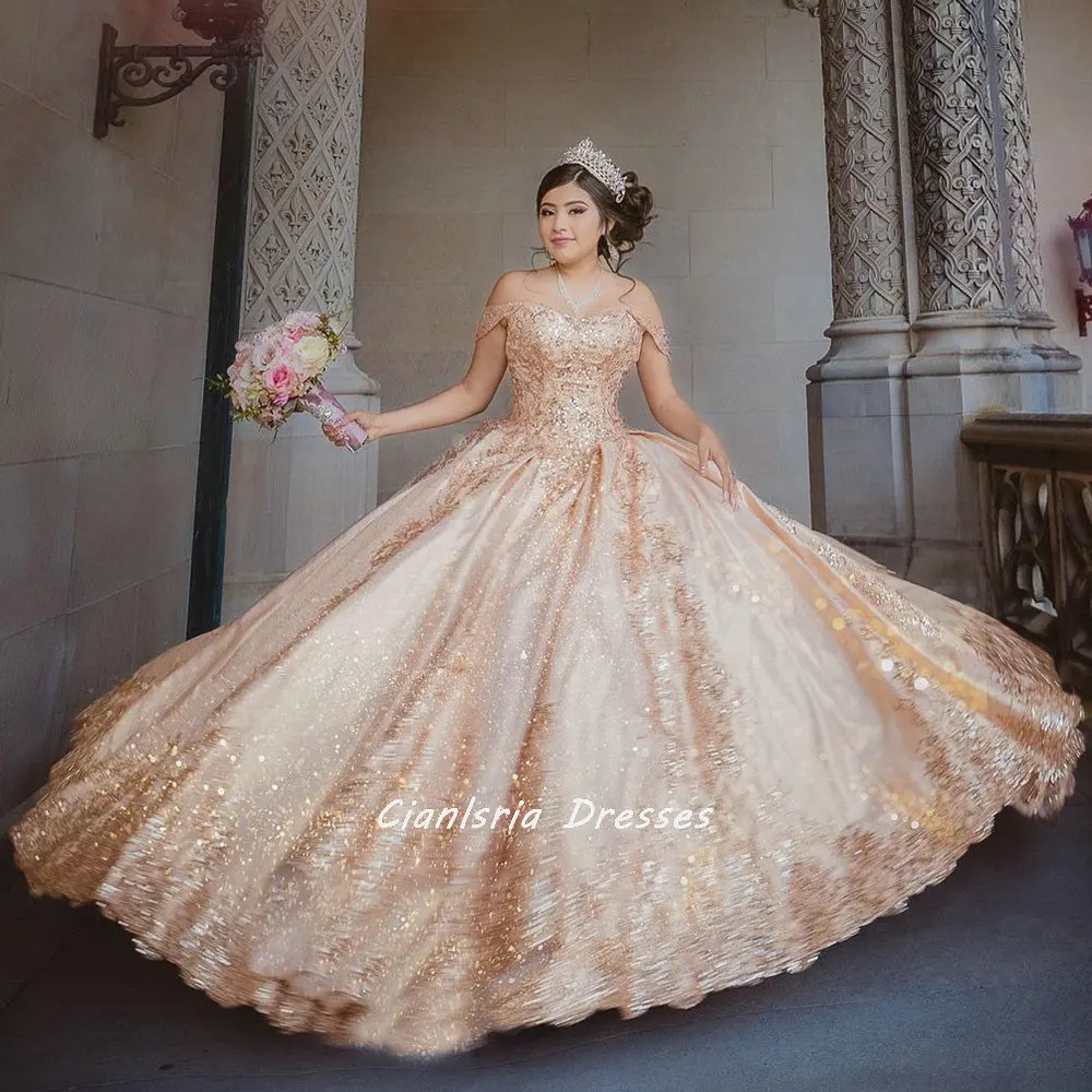 Vestido De fiesta De quinceañera con lentejuelas, apliques De encaje, corsé, De XV años