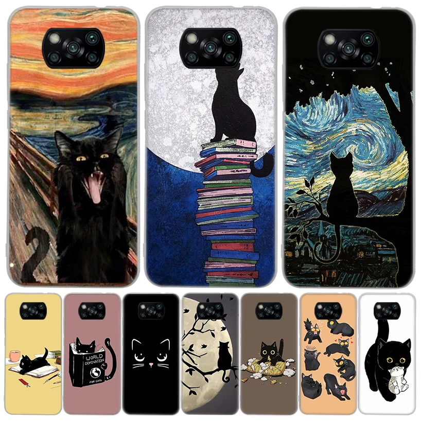 Black Cat Cartoon Cute For Xiaomi Poco X6 X3 Nfc X5 X4 F6 F5 Pro Phone Case F4 Gt F3 F2 F1 M5S M4 M3 M2 5G Fundas Coque X3 Nfc X