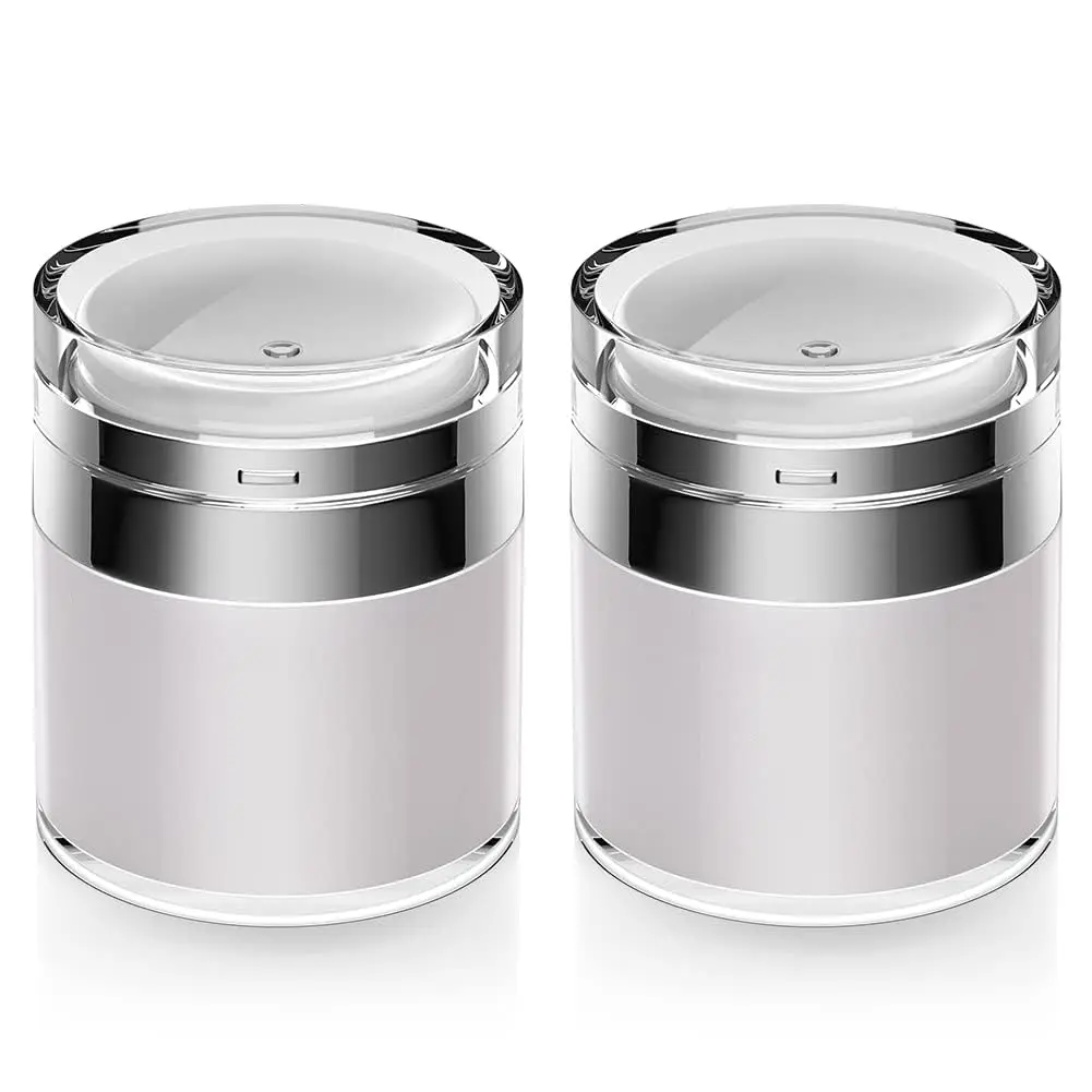 

Airless Pump Jar 1.7 oz, Vacuum Dispenser for Cream, Leak-Proof Travel Lotion Container TSA-Friendly, Keeps Cream Fresh (2 Pack)