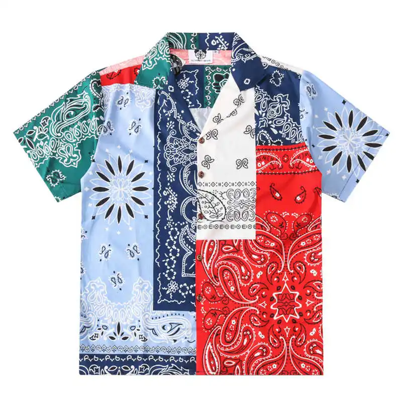 

Cuban Fashion Brand Retro Cashew Flower Shirt Short Sleeved Men's Hawaiian Style West Coast Hip-hop Loose Oversized Shirt