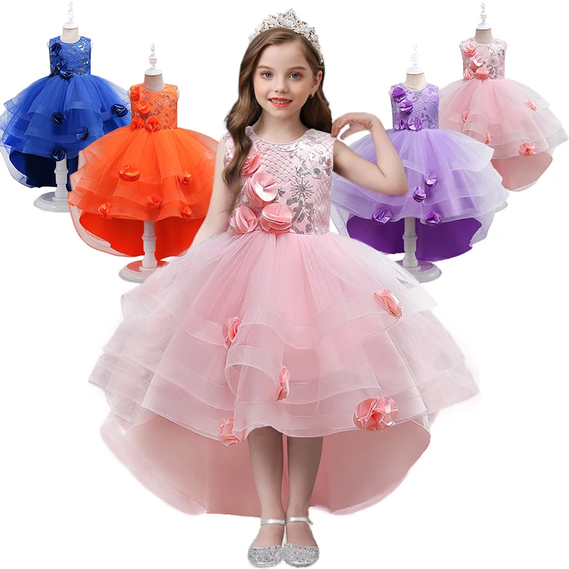 

Fluffy Flower Girl Wedding Bridesmaid Tuxedo Dress Children Tiered Stage Walking Host Graduation Ceremony Tails Cocktail Dresses