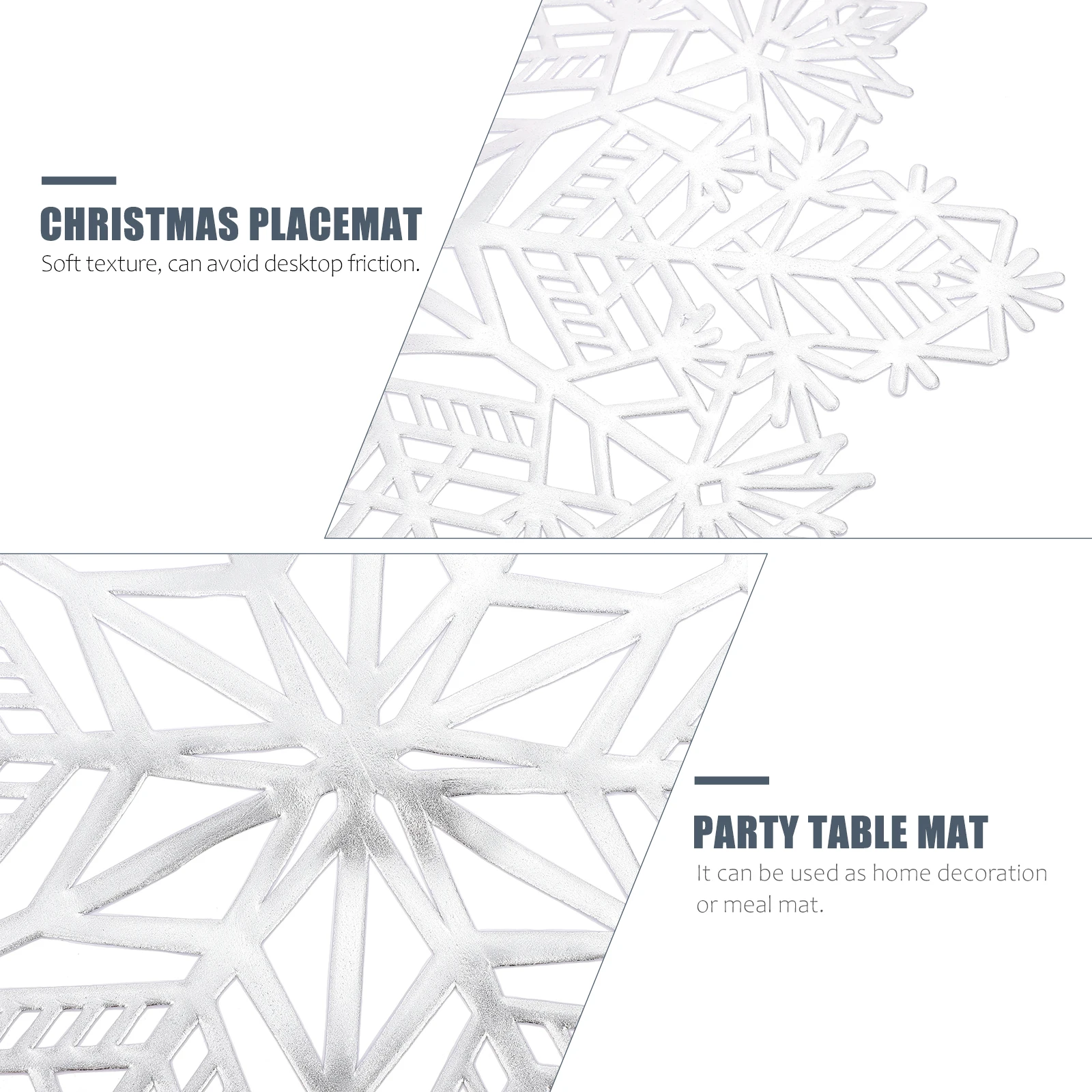 

2Pcs Christmas Placemat PVC Snowflake Table Mat Decorative Xmas Coaster Placemat for Party Dining Festive Home Use