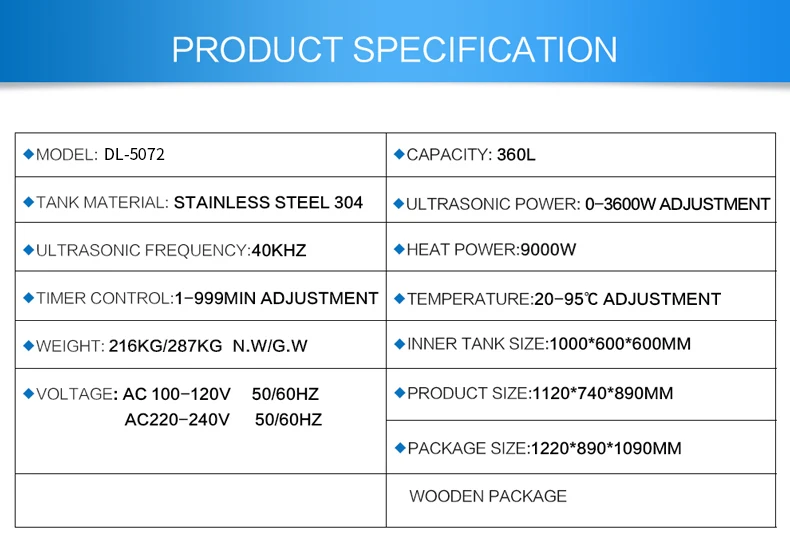 Large single tank industrial ultrasonic cleaning machine 360L 3600W hardware semiconductor oil removal rust removal wax removal