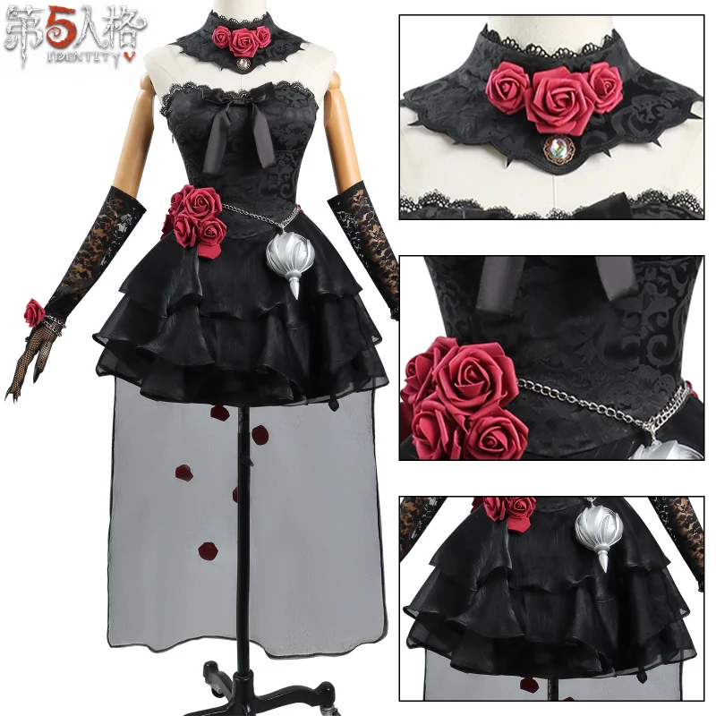 Ensemble de costume de cosplay Identity V Ada Mesmer - Robe élégante noire de psychologue « Everlasting Night » de haute qualité pour cosplay
