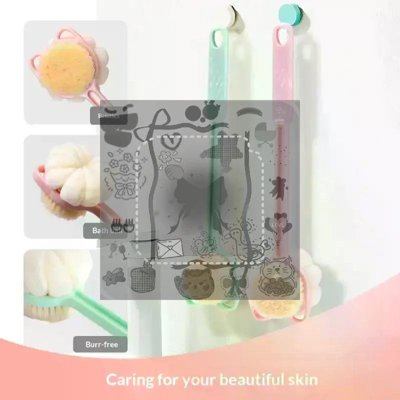Long Handle Exfoliating Shower Brush Soft Body Scrubber Double Sided Back Cleaning Dirt Remover Massage Bathing Skin Care