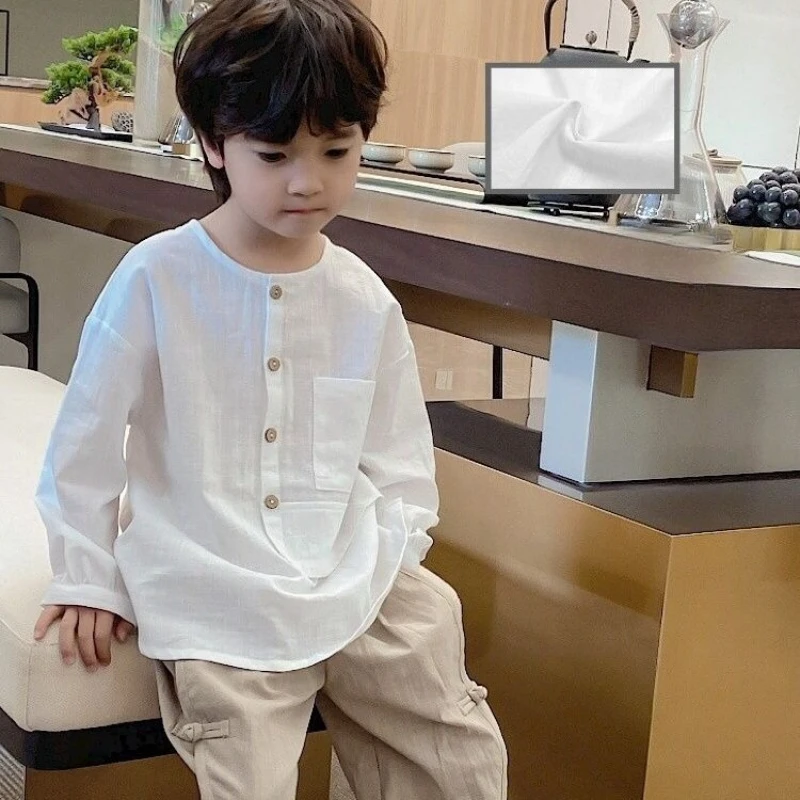 Boys Cotton Linen T Shirt Summer Thin Casual Solid Color Korean Style Kids Tops Tee Children Clothing