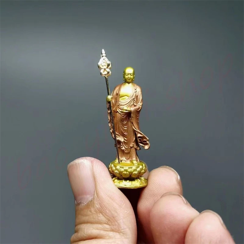 

Di Cang Wang Bodhisattva Small Ornaments, Pure Copper, Solid, Hand-painted, Exquisite Home Auspicious Handicraft