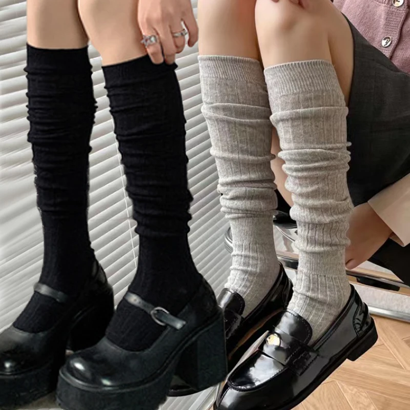 

Women Solid Color Long Socks Knee Length Calf Sock Breathable Comfortable Fashionable Autumn Winter Japanese JK Casual Stockings