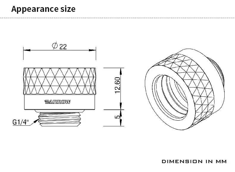 Barrowch ท่ออัดแข็ง TDKN-T14 OD14mm ต่อการระบายความร้อนด้วยน้ำพีซีตัวเชื่อมต่ออาคาร G1/4 ''อะแดปเตอร์สีทองเงิน