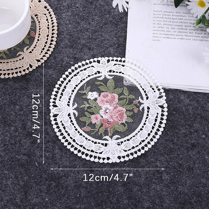 12cm Vintage Lace Coaster Placemat Embroidery Craft Bowls Coffee Cups Coaster European Style Fabric Anti-Scald Table Plate Mat