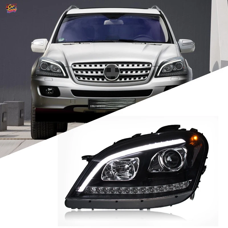

Подходит для Mercedes-Benz W164 09-12, комплект фар ML350 500 с модифицированными светодиодными дневными ходовыми огнями и последовательными указателями поворота.