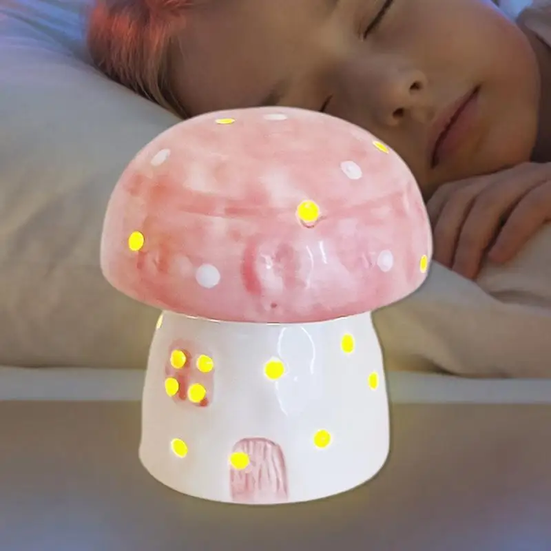 Cute Mushroom Night Light for Children, lâmpada de cabeceira, Mini Ceramic Light for Kids, Quarto, Garden Lawn Lawn