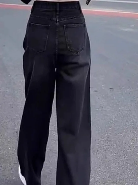 

High Waist Fce Lined Straight Leg Jeans plus Size Conceal Belly Color Casual Wide Leg Pants Comfortable Loose Fit