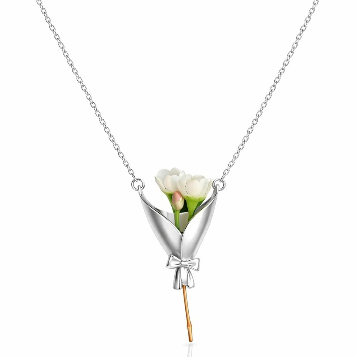 Kreatives Schleifenknoten-Blumenstrauß-Halter-Set in Form eines Anhängers, Halskette und Ohrringe für Damen und Herren, süßes, elegantes DIY-Blumenclip-Schmuckset. – Detail 17