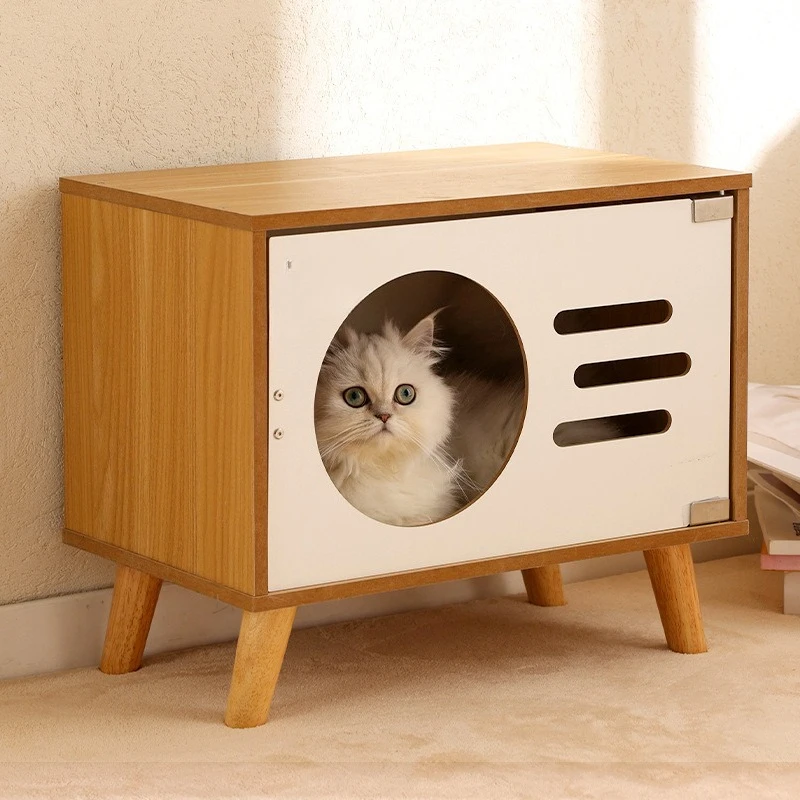 

Cat nest closed bedside table kitten winter warm cat villa people sharing solid wood sleeping house