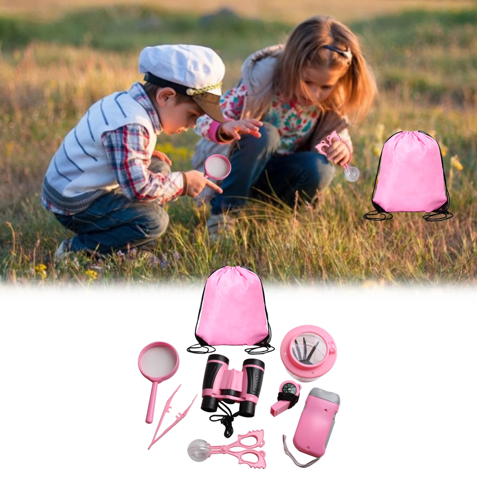 8 Piece Children's Outdoor Adventure Toy Set Camping Insect Observation Magnifying Glass Telescope Compass Whistle Toys