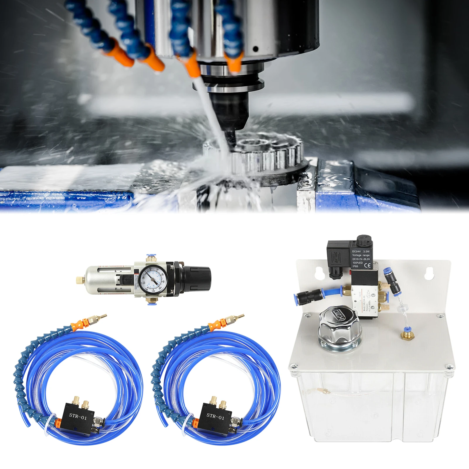 Máquina de pulverización de corte y enfriamiento, ideal para tornos CNC/fresadoras, volumen de aire/spray ajustable, construcción de resina/metal