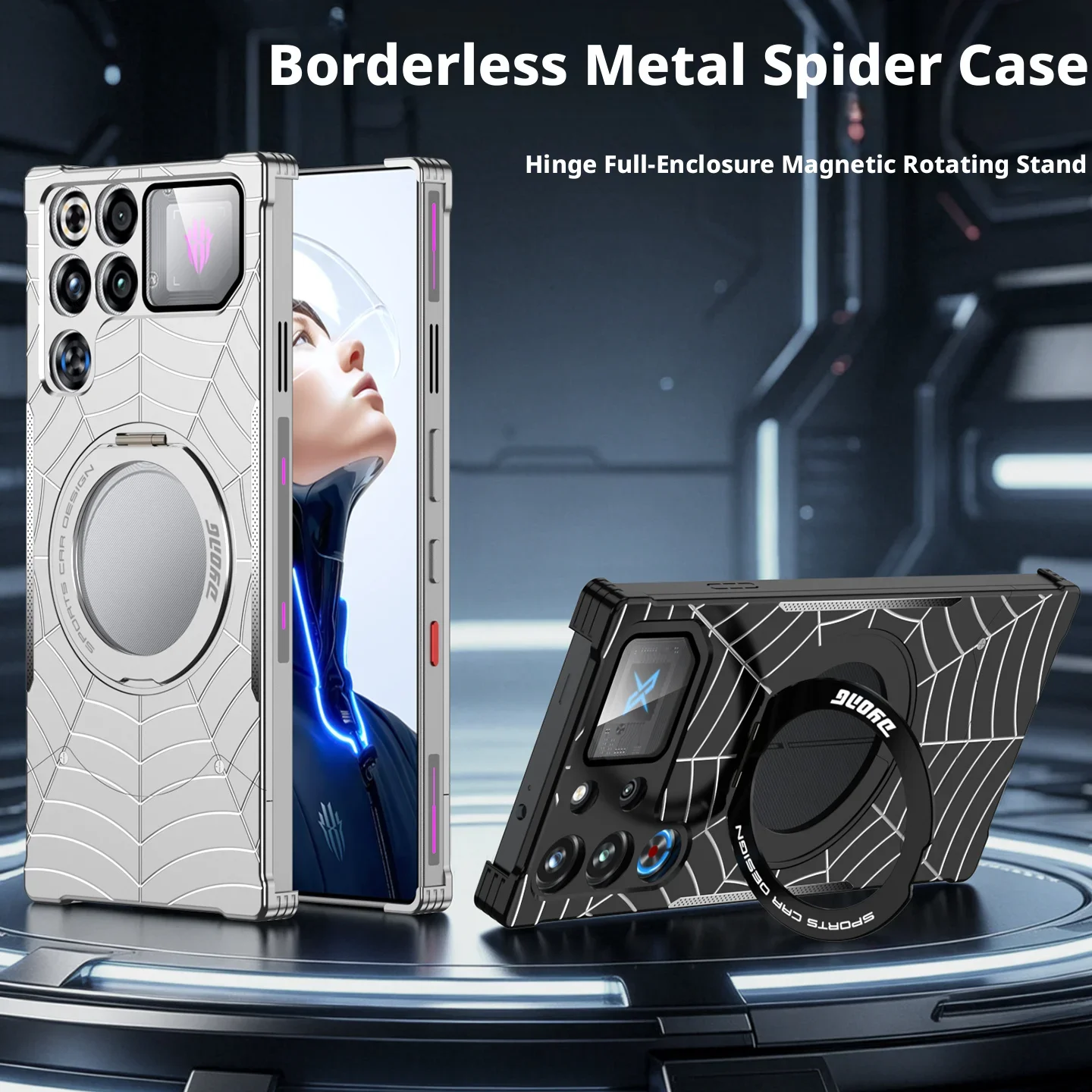 Spider Web Aluminum Alloy Magnetic Elastic Snap Case for Nubia RedMagic 10 10S 11S 11 Pro Plus 11 Air Bezel-less Esports Case
