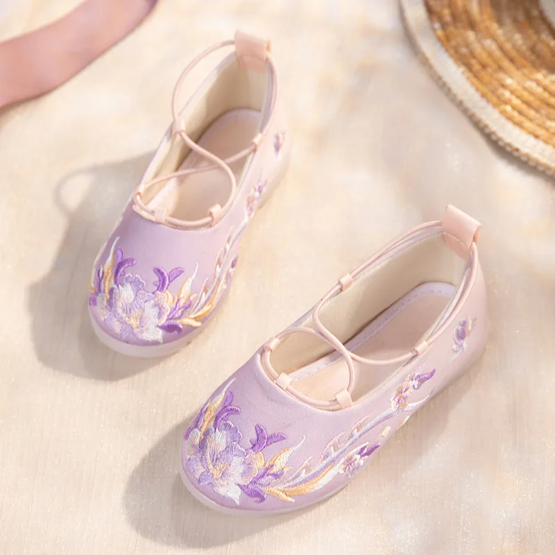 MW23 zapatos bordados Unisex para niñas, zapatos Hanfu para niños, zapatos de falda de caballo para bebés, zapatos de tela de estilo chino para niños