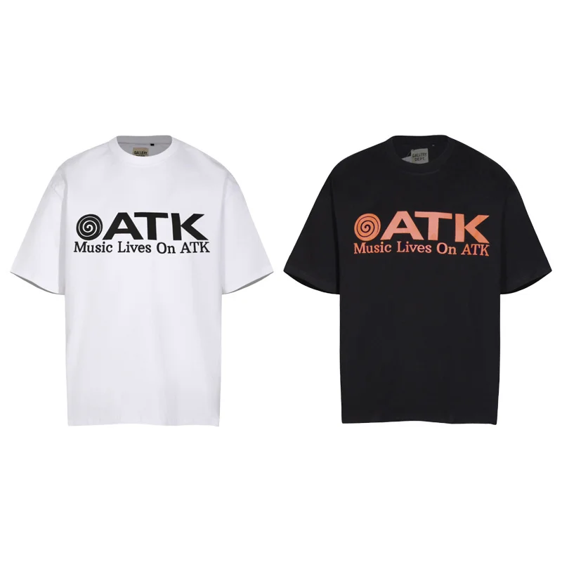 

Loose Fit Pure Cotton round Ne ort Sve T-irt with ATK Letter Print Street Sle Trendy ex Summer Casual Wear