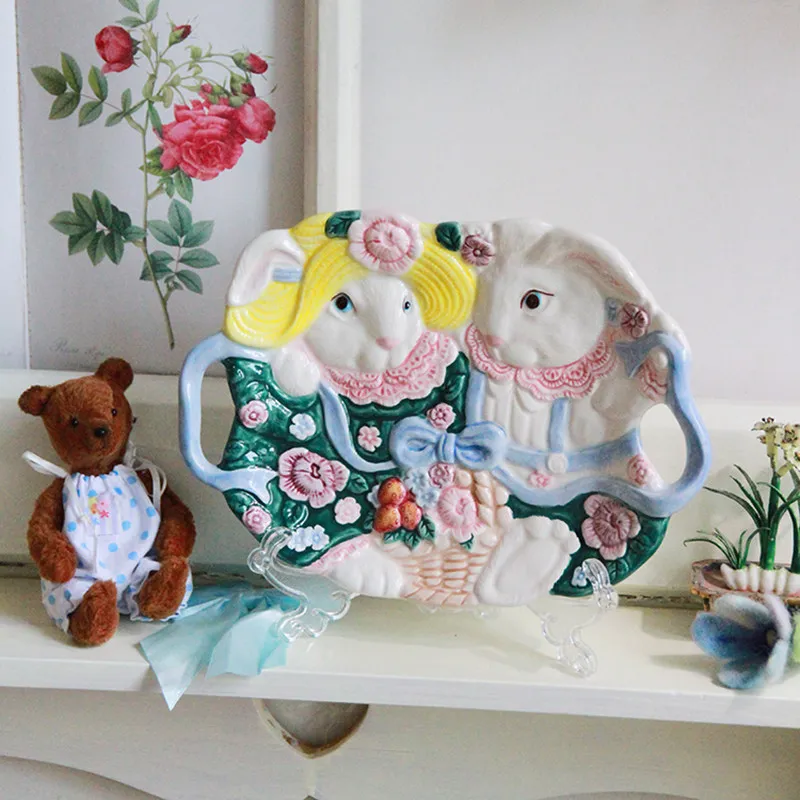 

Cute 3D Rabbit Pattern Ceramic Tray,Afternoon tea Dim sum decoration plate,lovely tableware,for Home Girlish Desktop Decor gifts