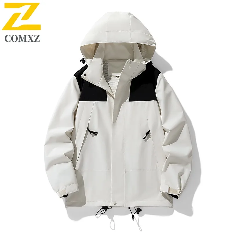

COMXZ Mens Jacket High Fashion Hooded Design Outdoor Rock Climbing Durable Outerwear Street Style Autumn New Windbreaker