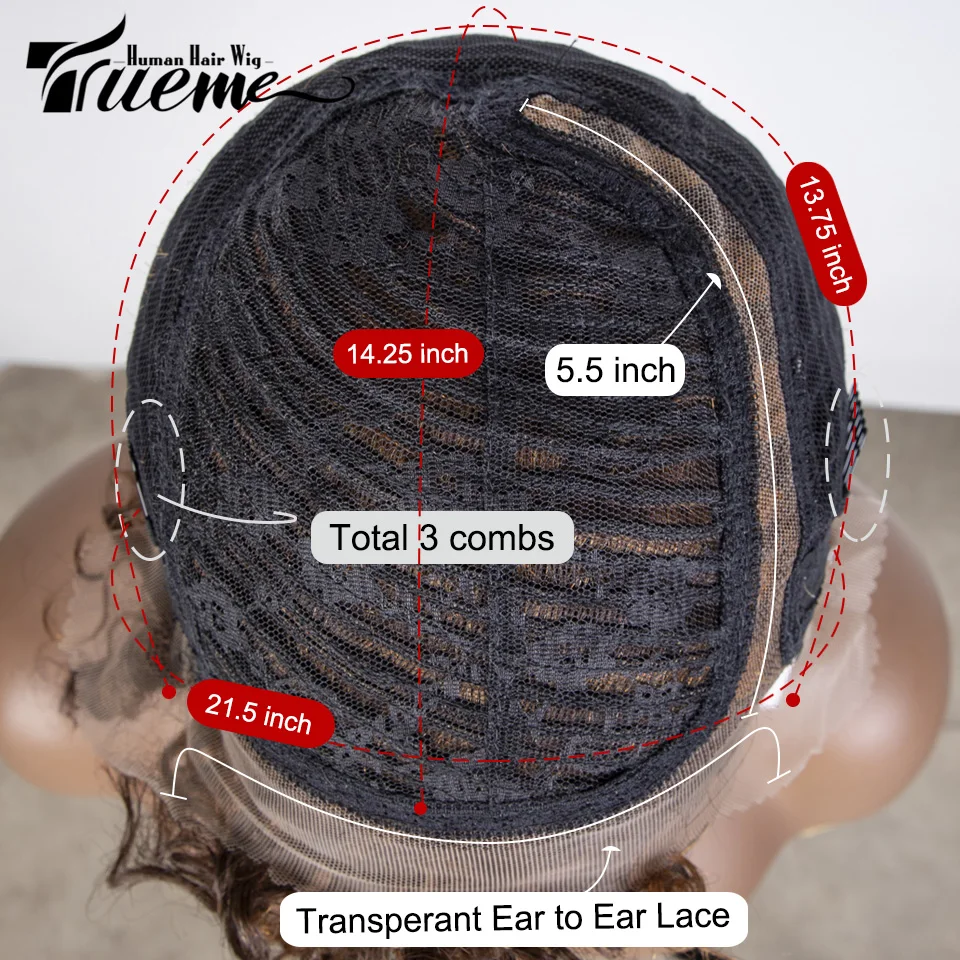 Peruca Curta Pixie Curly Bob para Mulheres, Lace Front, Perucas de Cabelo Humano, Colorido Brasileiro, Profundo, Transparente, Parte