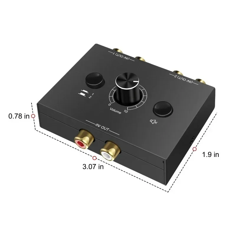 2 X 1/1 X 2 RCA Stereo Audio Bi-Directional Lossless Switcher With Mute Button Portable L / R Stereo Audio Switch Audio Splitter