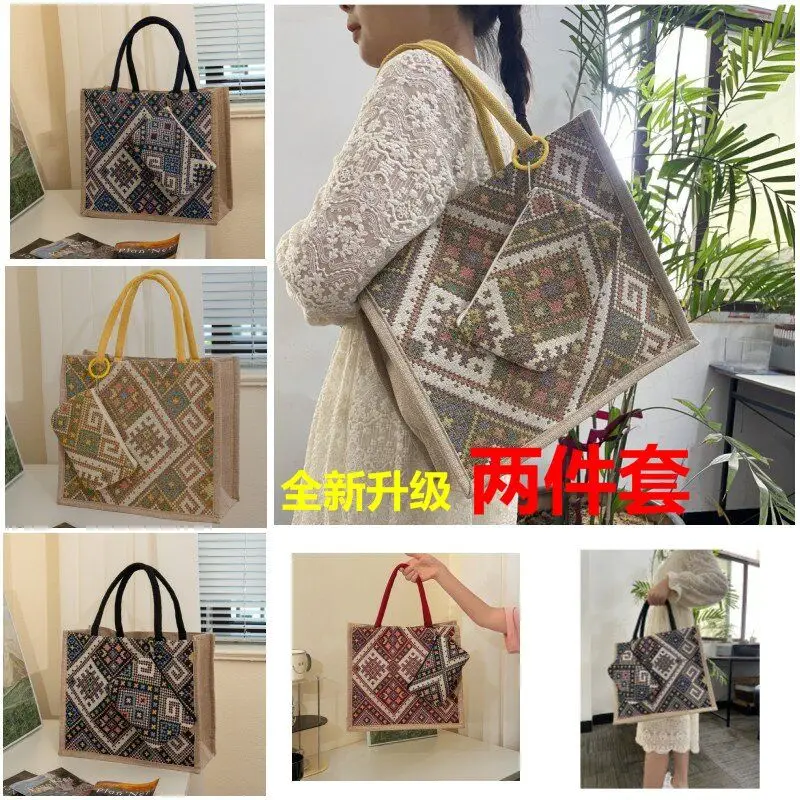 Ethnic Style Canvas Large Capacity Shoulder Tote Hand Tote Bag