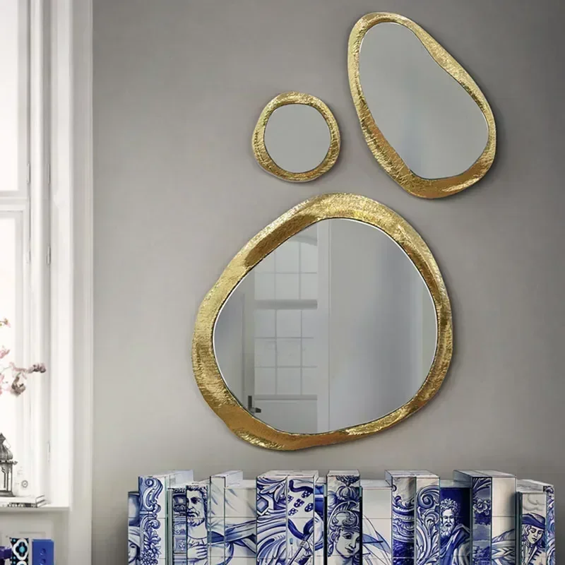 Pegatinas de Espejo de Estilo Moderno, Espejo Decorativo 3D de Forma Irregular para Dormitorio, Espejo Decorativo para Sala de Estar, Espejo Dorado Lustroso para Decoración del Hogar