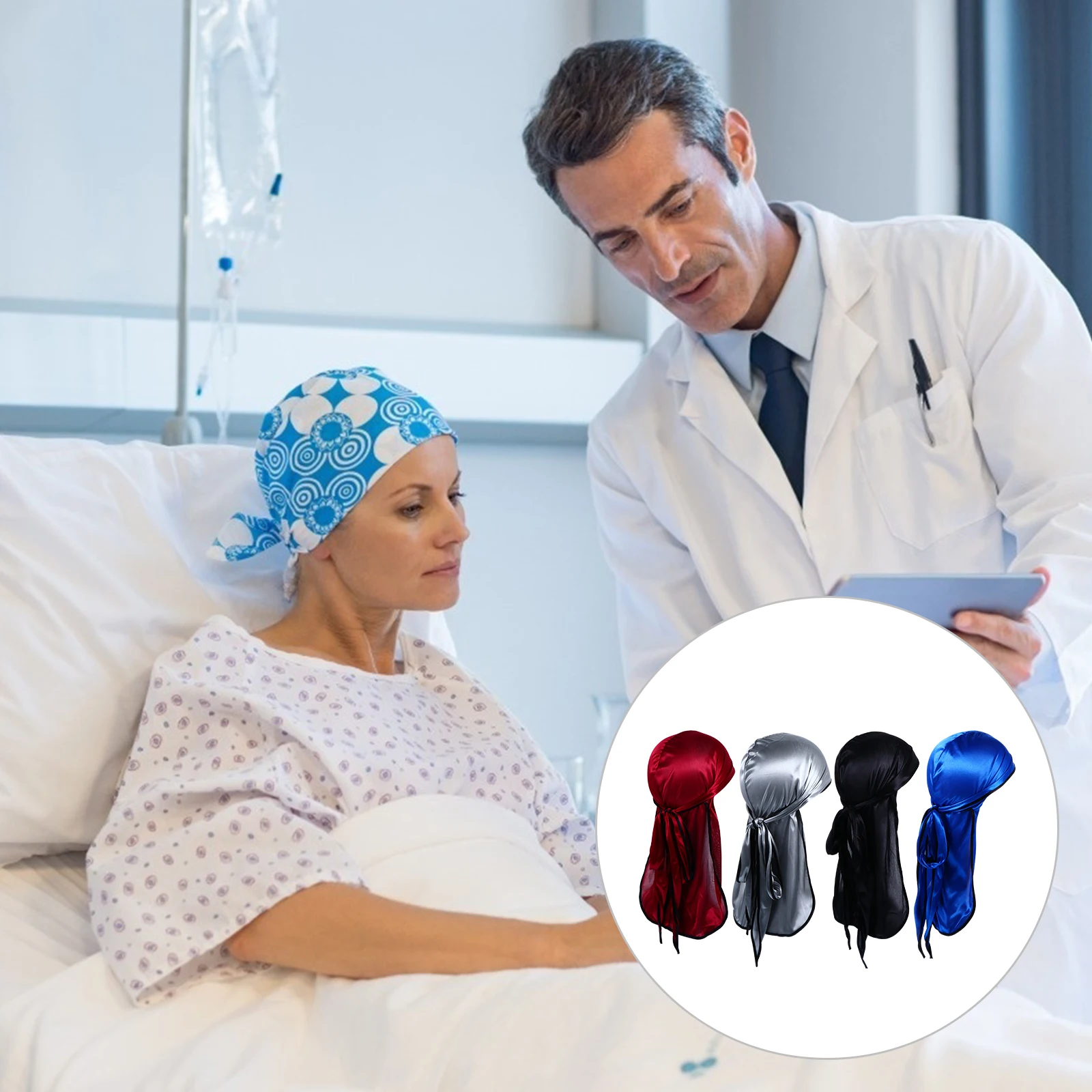 

4pcs Long Tail Silk Durag For Women Men Breathable Stretchy Headwrap Cap Turban Pirate Hat Silky Polyester Durag Headwear Sleep