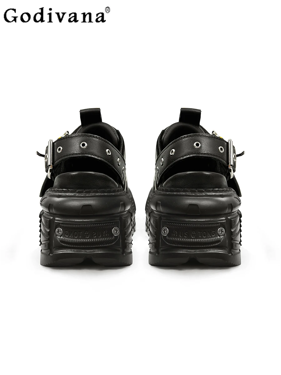 

Y2k subculture Japanese original rivet dark loli platform muffin shoes sweet cool babes punk style fashion trend sandals