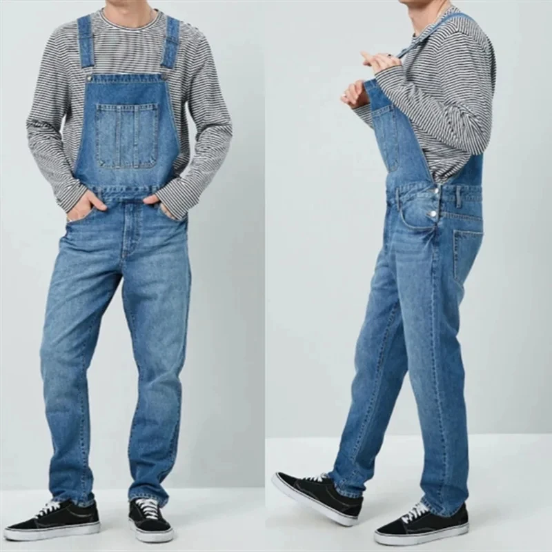 

New Four Seasons Style Jeans for Men Men's Blue Denim Overalls New Men's Jumpsuit Pants Casual Straight Classic Denim Trousers