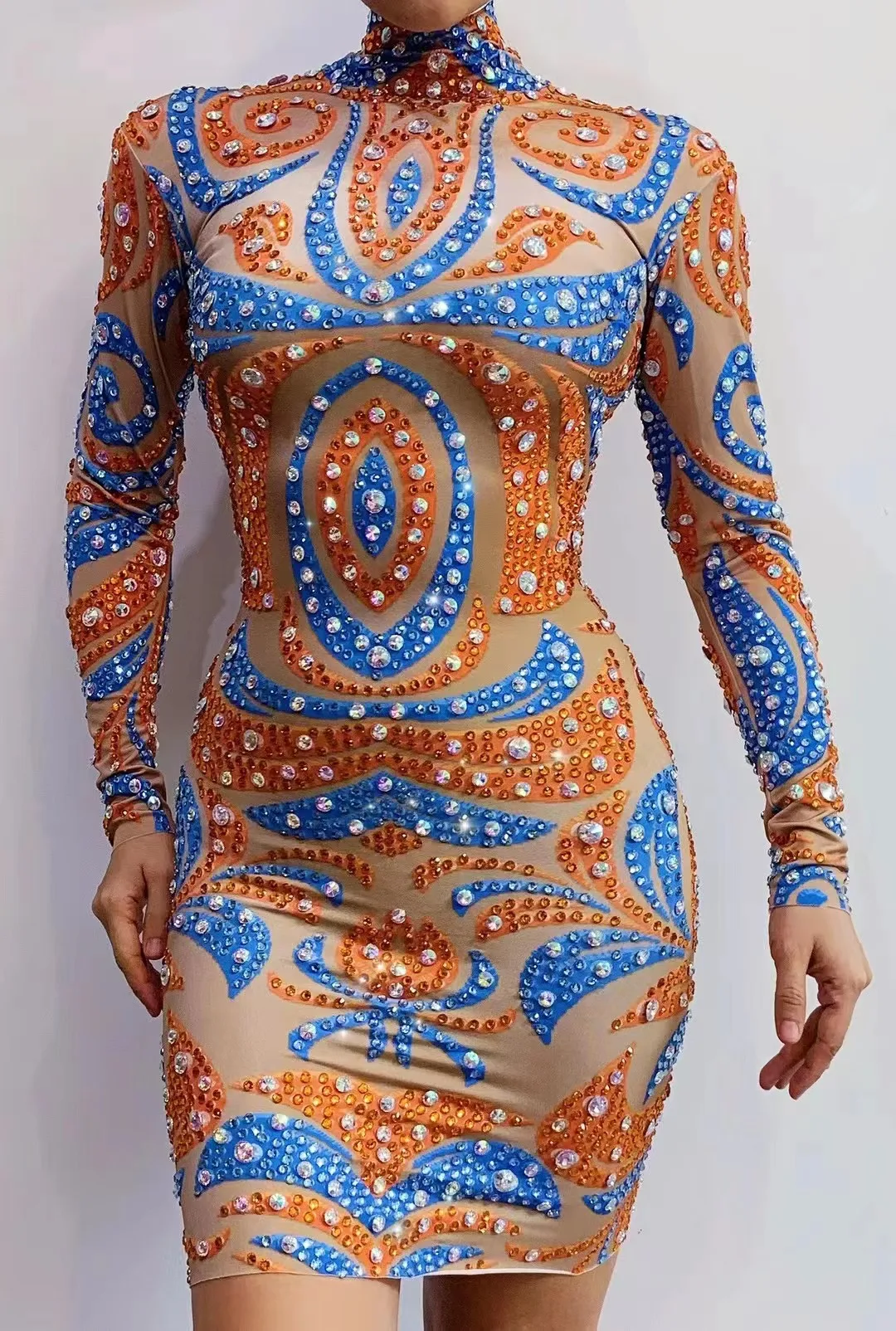 

SexyRhinestonesOrangepartydresssparklywomenstageshowjumpsuitsinger clubdanceweardjgogowomencostume