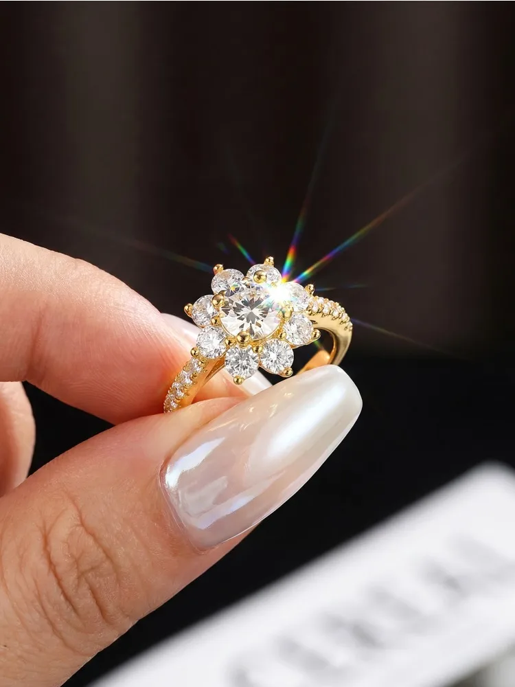 Funkelnde 1-Karat-Moissanit-Diamant-Sonnenblumen-Verlobungsringe für Damen, Geschenk, Hochzeit, hochwertiger Luxusschmuck – Detail 2