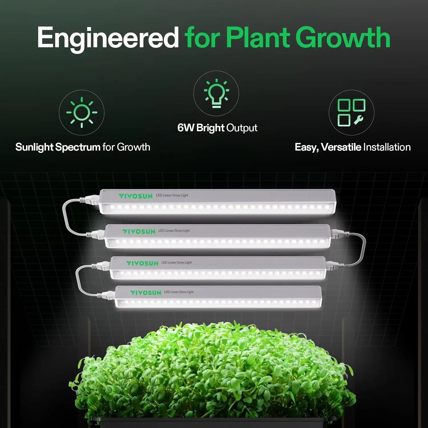 شريط إضاءة LED لنمو النباتات كامل الطيف، 5000 كلفن 48 وات للنباتات الداخلية، بدء البذور، الزراعة المائية، 8 عبوات قابلة للربط #2