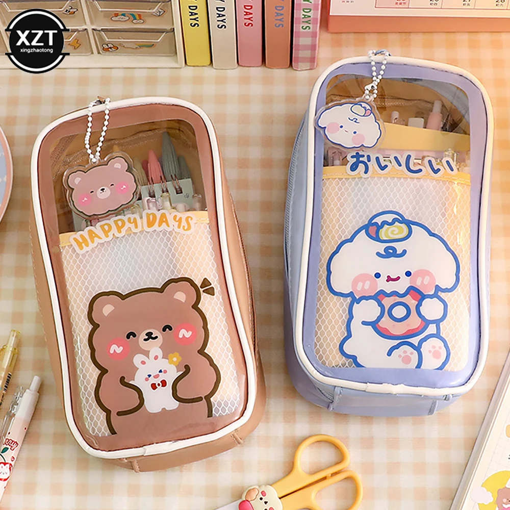 Cute Transparent Large Capacity Student Pencil Case School Pencil Cases Kawaii Stationery Cute Korean Stationery Bags Pens Boxes