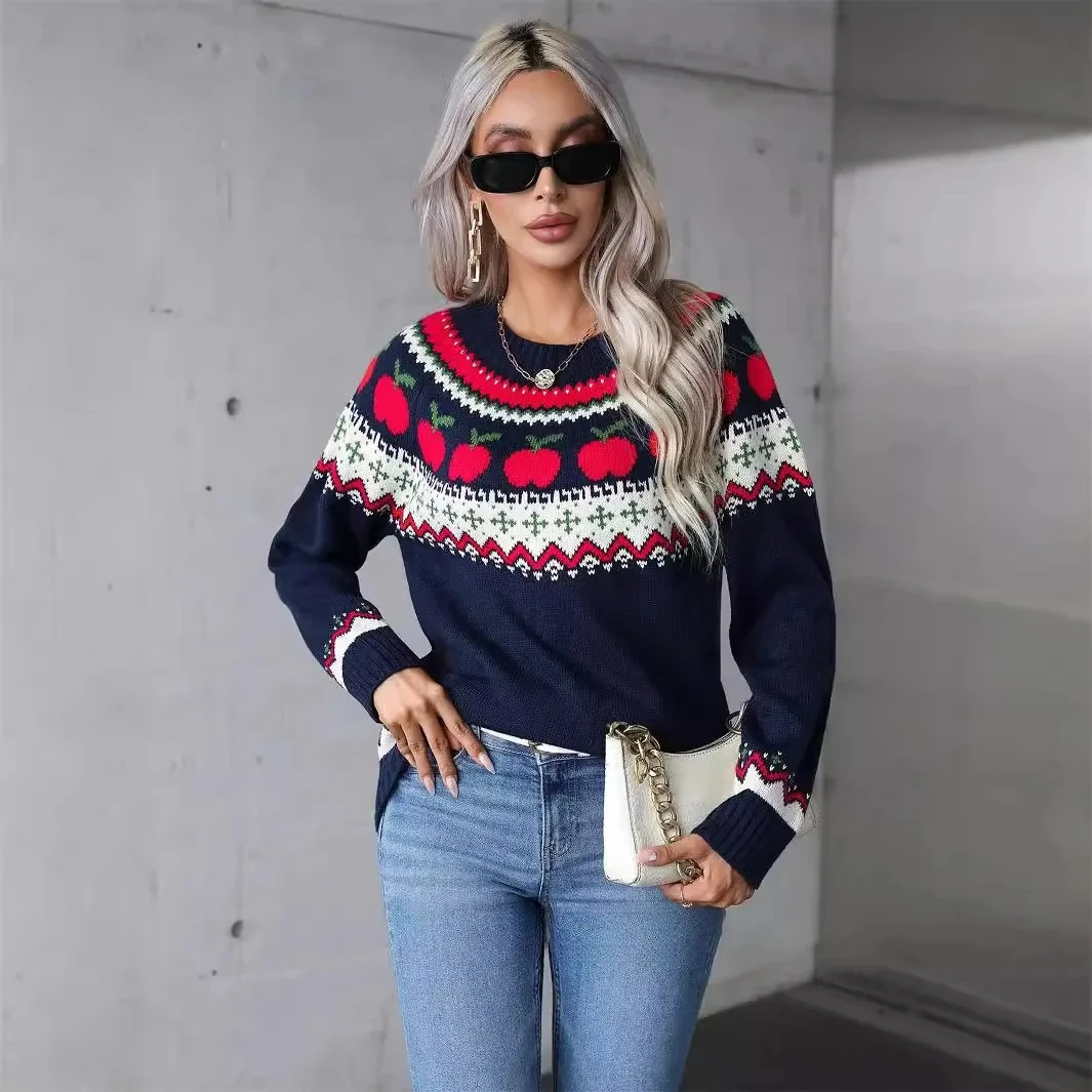 

Winter Feminina Fashion Printed Round Neck Long Sleeve Loose And Comfortable Sweater Pull Automne Femme