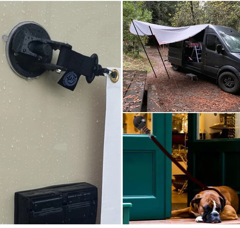 4 Stück starke Auto-Saugnapf-Anker, Outdoor-Zelte-Befestigungshaken, robuste Spannvorrichtung für Camping, Markisen, Planen, Karabiner-Zubehör – Detail 10