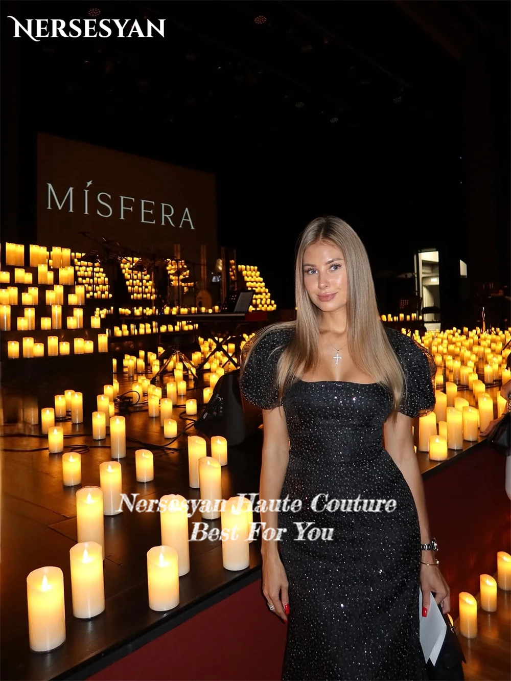 Nersesyan noir paillettes robes de bal élégantes mancherons paillettes robe formelle 2025 robe de soirée huma haleнее pлаgandaе жletiе personnalisé