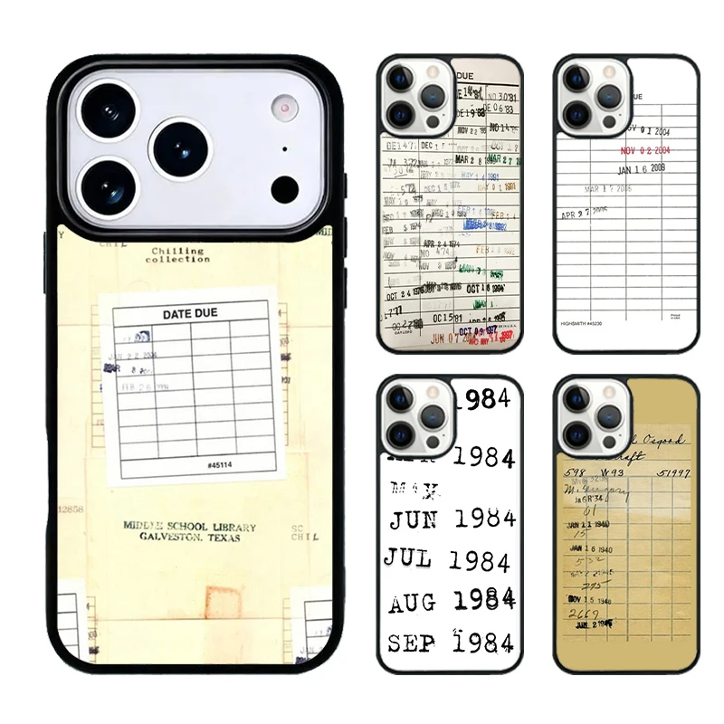 Capa de Celular Vintage Retrô com Estampa de Cartão de Biblioteca para iPhone 17 Air 16 15 14 Plus 13 12 11 Pro Max, Antichoque e com Bumper