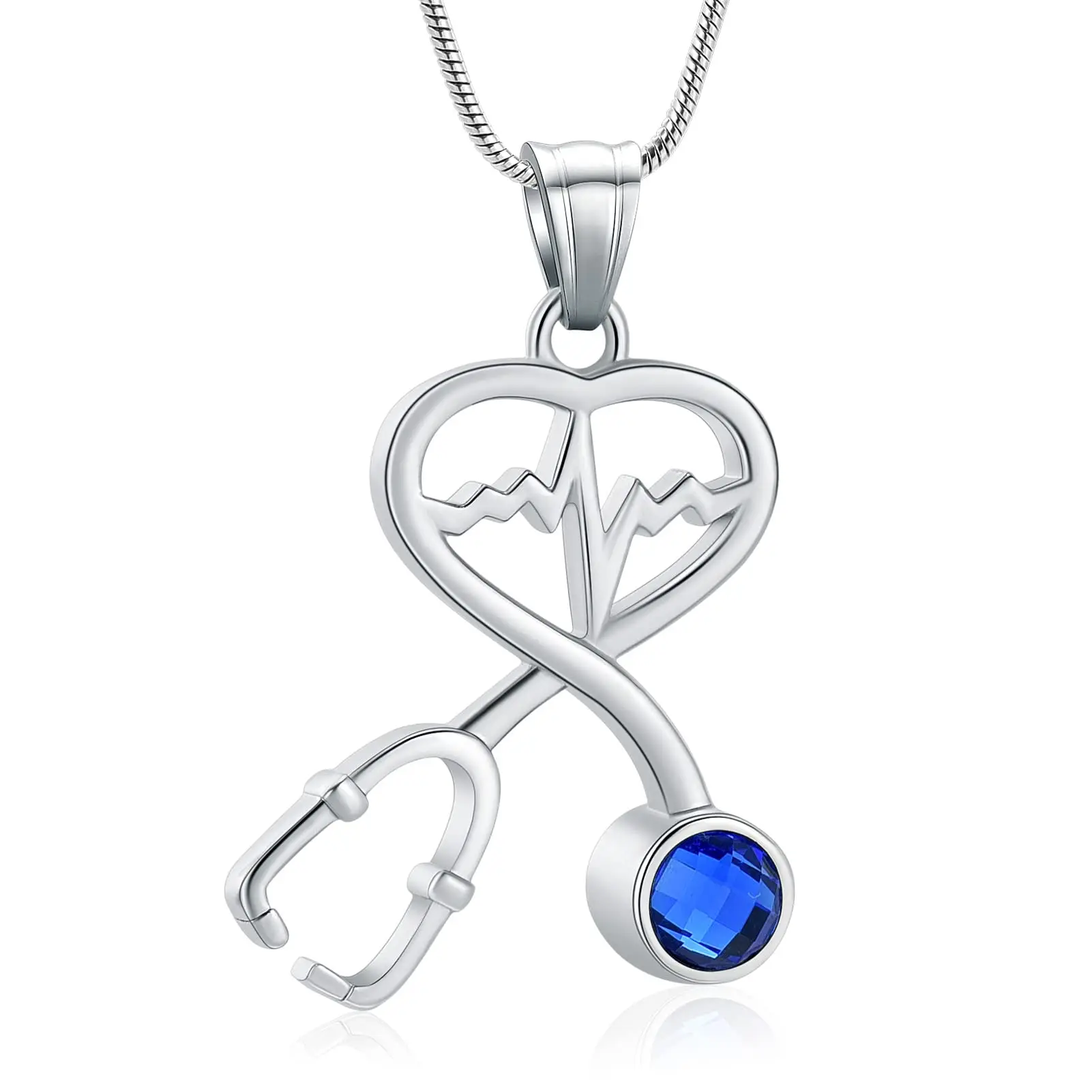 Stethoscope Cremation Jewelry for Ashes Blue Crystal Memorial Urn Necklace Ashes Lockets Keepsake Pendant Ashes Holder