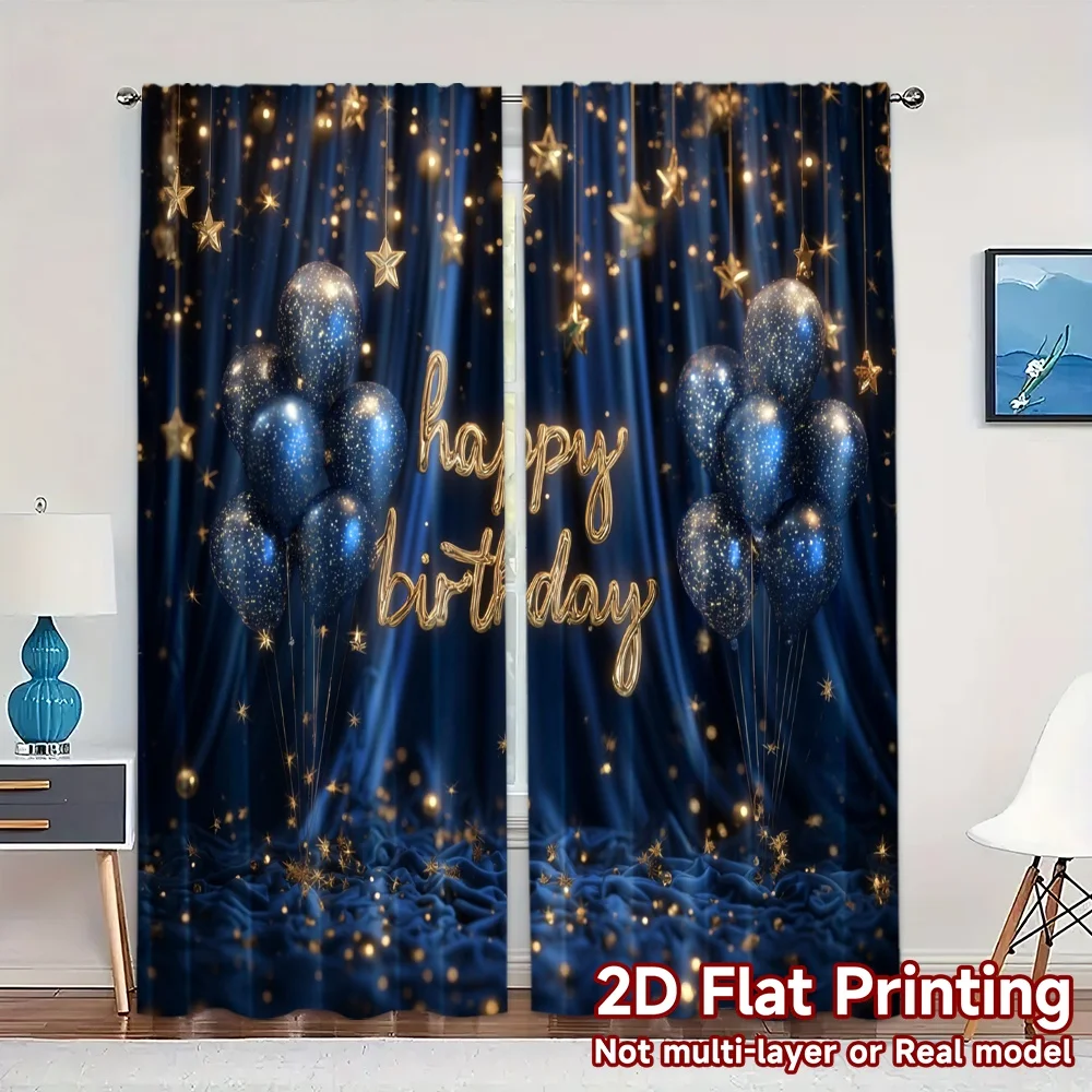 2pcs, 2D FLAT PRINTING Curtains (Without Rod) Birthday Glow Modern Print Curtains Fabric Curtains Thermal Insulation, and Room