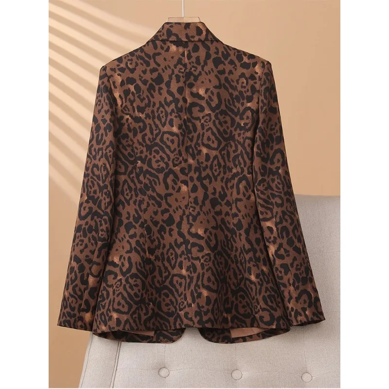 Leopard Fashion Women Suit Casual Blazer Ladies Female Single Breasted Jacket Coat Outfit Daily Work Wear