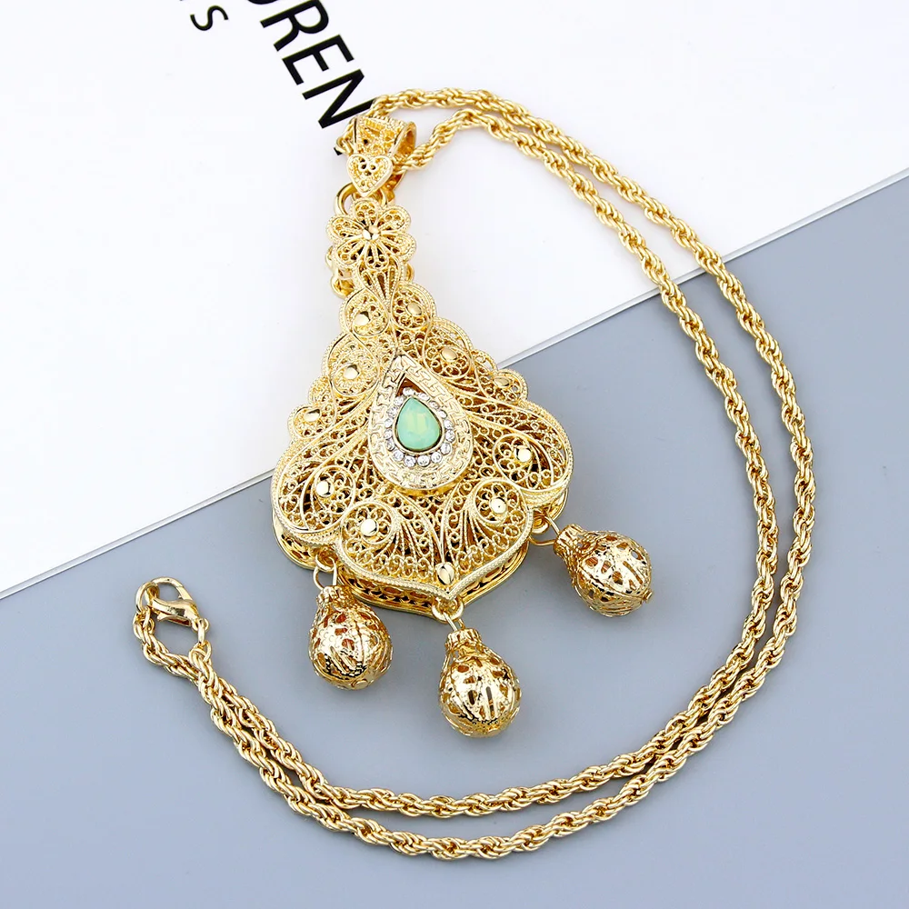 Sunspicems Gold Color Dubai Bijoux Women Pendant Necklace Sweater Chain Morocco Ethnic Bride Wedding Jewelry Bridesmaid Gift